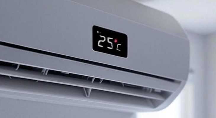 Klima uređaj pokazuje temperaturu od 25 stepeni